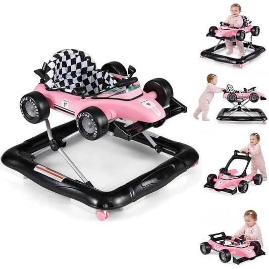 HONEY JOY Baby Walker, 4-in-1 Foldable Infant Activity Push Walker, Toddler Car Walker with Adjustable Heights, Music, Lights, Padded Seat, Baby Walker with Wheels for Boys Girls 6-18 Months (Pink)