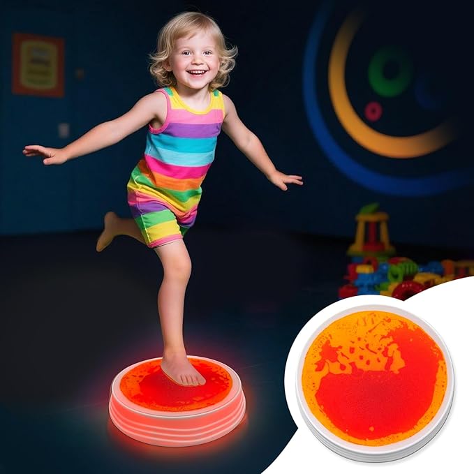 Liquid Light Up Stepping Stones - 1 Pack Round Liquid Sensory Balance Stones for Kids 3 Age Up