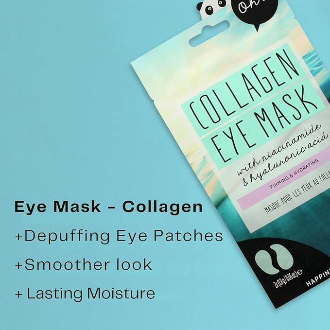 Oh K! Eye Mask - Collagen - Hydrating Under Eye Patches - Undereye Patches with Niacinamide, Hyaluronic Acid - Collagen Mask for Dark Circles - 1 Pair (Pack of 2)