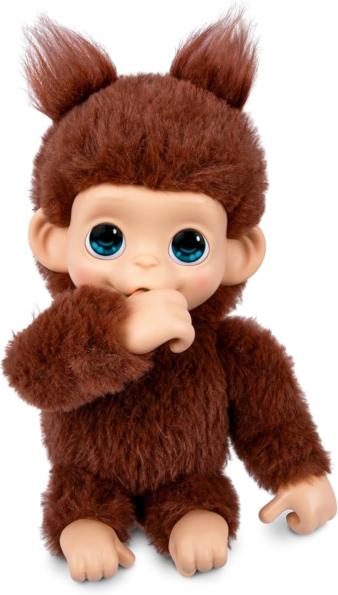 Little Live Pets Baby Monkey Minis – Chikki Cherry. Interactive Pet Toy. 20+ Sounds & Reactions. Soft Brown Fur. 7.4" Tall. Super Realistic. Feed, Nurture, React. Grippy Hands & Feet. Collect All 3