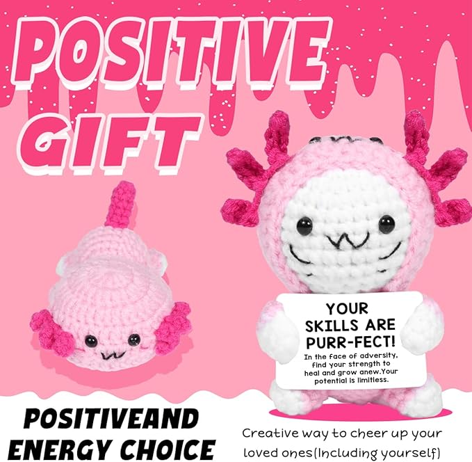 AICase Easter Basket Stuffers Decor Positive Crochet Axolotl,Crochet Cat Animals Stuff Inspirational Fanny Knitted Small Ideas Decorations Birthday Gifts for Women Men Her Sister Mom Dad Girls Boys