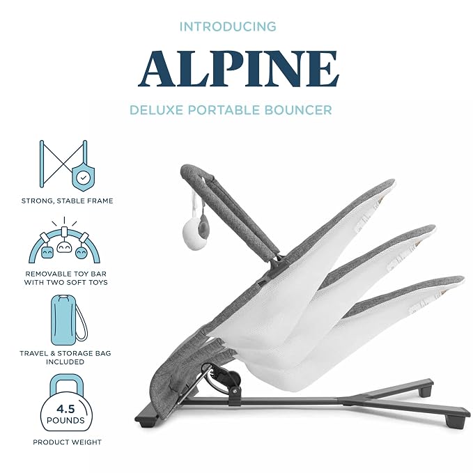 Baby Delight Alpine Deluxe Portable Bouncer | Infant | 0 – 6 months | Charcoal Tweed