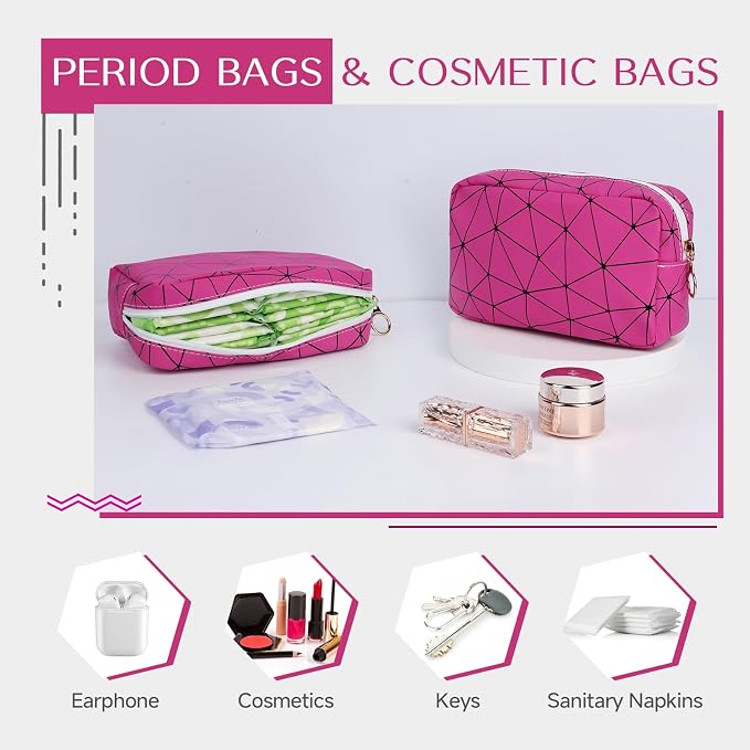 Likesing Tampon Holder for Purse, Leather Period Bag Sanitary Napkin Storage Bag for Girls Womens, Portable Feminine Emergency Pad Period Pouch(Rose red)