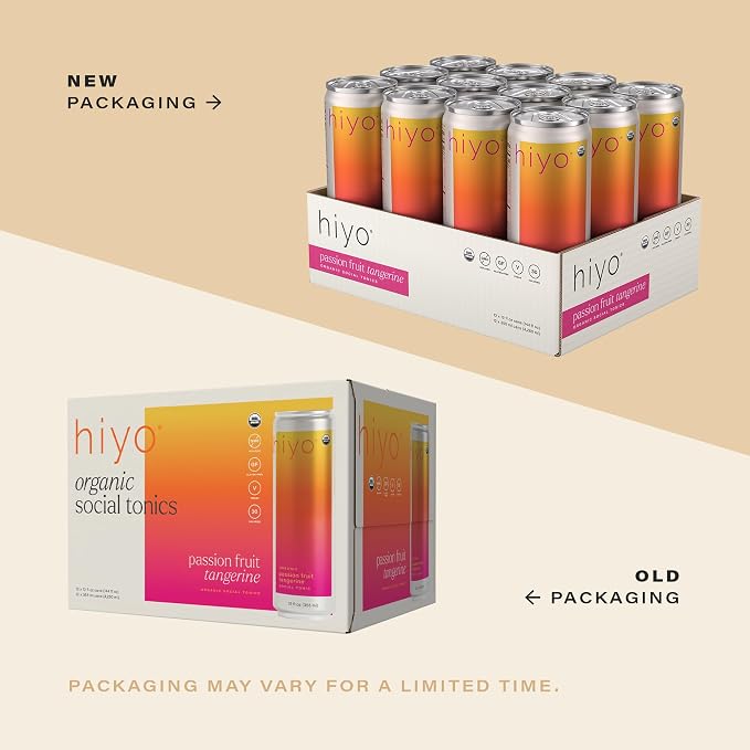 Hiyo Organic Social Tonic – Passion Fruit Tangerine, 12 Pack - Non-Alcoholic Functional Seltzer, Flavored Sparkling Water Crafted with Organic Adaptogens, Nootropics & Botanicals