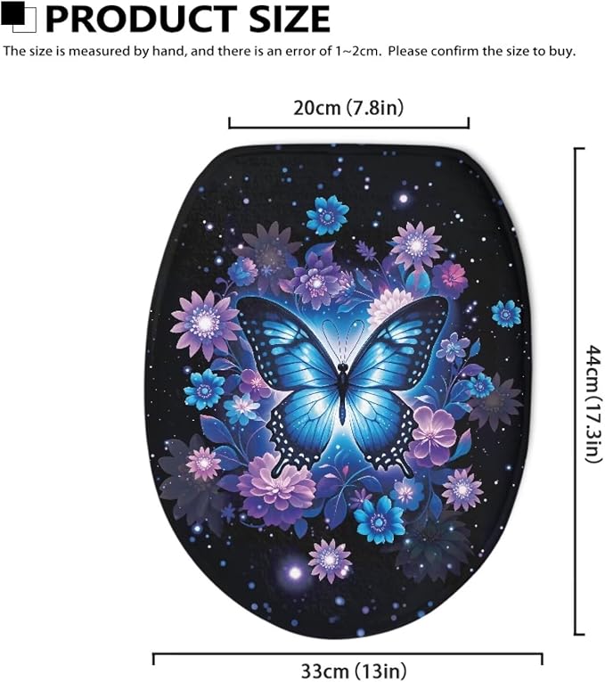 Blue Butterfly Toilet Seat Covers for Bathroom Butterflies Toilet Seat Covers with Elastic Bottom Soft Bathroom Replacement Universal Fit Elongated Oval Round Lid,Easy to Clean