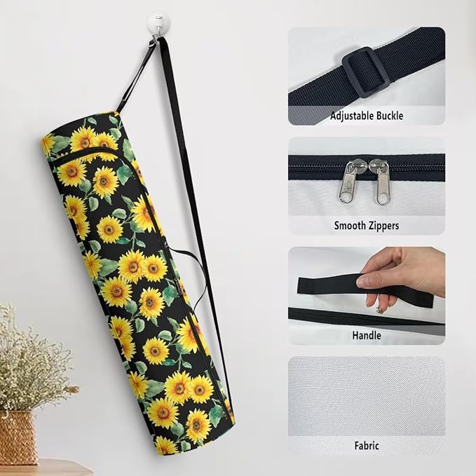 Yoga Mat Bag with Adjustable Shoulder Strap and Handle Zipper, 30in Wide x 6.3in Diameter for Yoga Mat Storage
