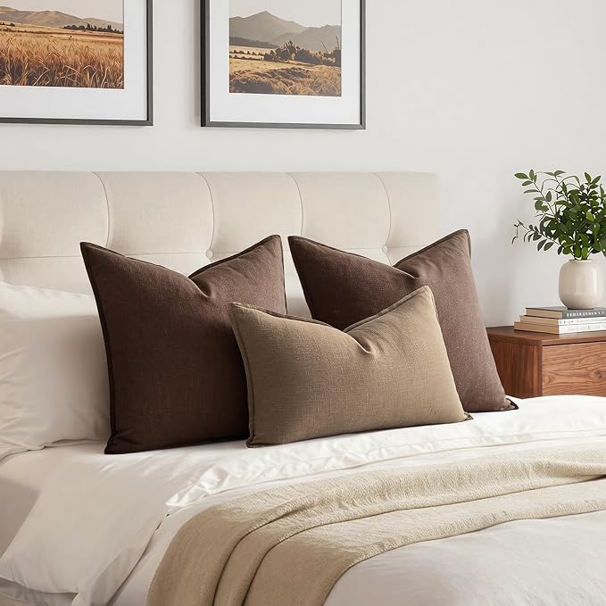 MIULEE Decorative Linen Lumbar Pillow Cover 12x20 Inch Khaki | Fall Autumn Boho Farmhouse Couch Long Throw Pillow for Bed, Pack of 1 Accent Modern Pillowcase, Sofa Livingroom Home Decor
