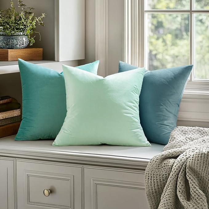 MIULEE Velvet Throw Pillow Covers 18x18 Inch Pack of 2 Aqua Green | Soft Solid Decorative Pillow Covers, Modern Luxury Home Decor, for Couch Chair Sofa Bedroom Livingroom