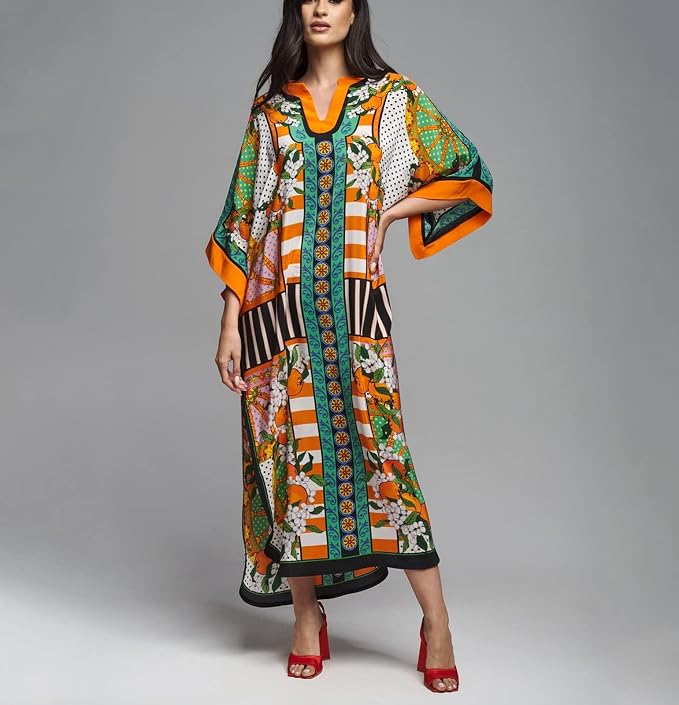 Venasha Womens Caftan Floral Print Kaftan Dress Short Sleeve Swimsuit Cover up Loungewear for Summer
