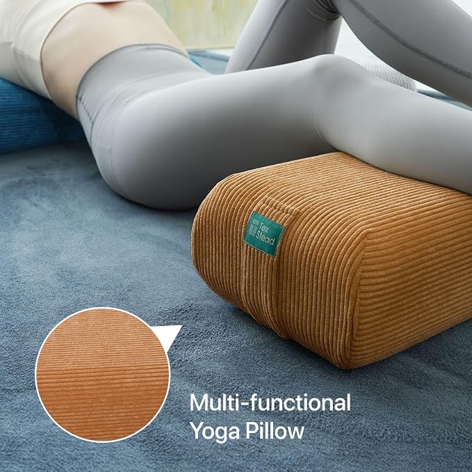 Yoga Bolster Pillow for Meditation and Support - Rectangular Foam Cushion with Removable Corduroy Cover, Machine Washable Suede-like Pillowcase & Convenient Carry Handles for Men Women Purple