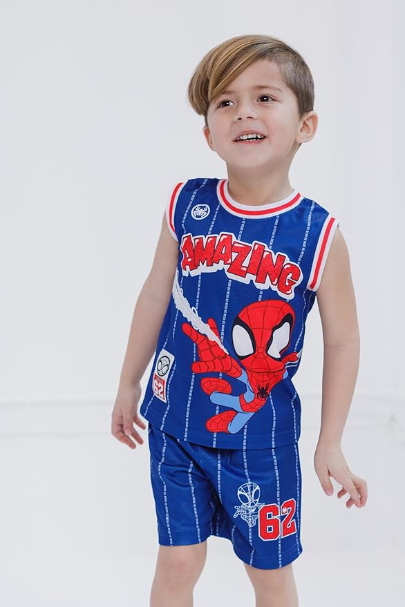 Marvel Spider-Man Miles Morales Hulk Mesh Jersey Tank Top Shirt and Basketball Shorts Toddler to Big Kid Sizes (2T - 18-20)