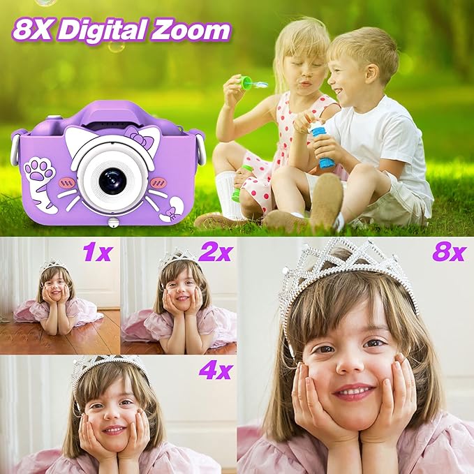 Goopow Kids Camera Toys for 3-8 Year Old Girls Boys,Children Digital Video Camcorder Camera with Cartoon Soft Cover, Best Chritmas Birthday Festival Gift for Kids - 32G SD Card Included