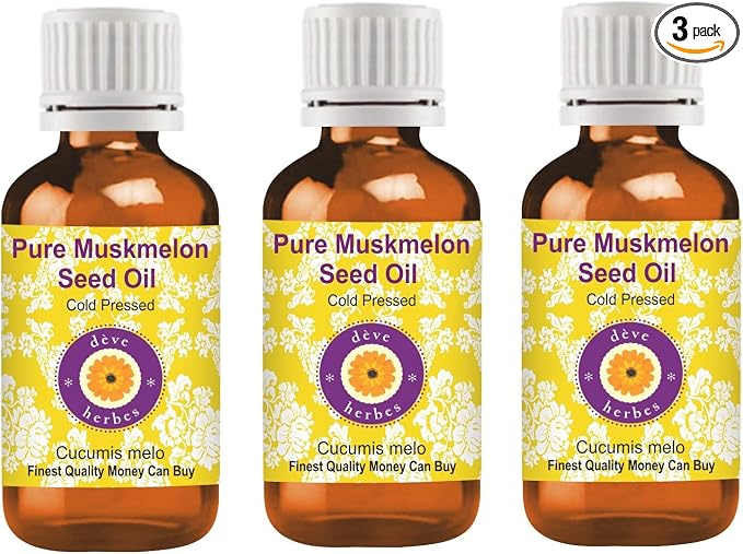 Deve Herbes Pure Muskmelon Seed Oil (Cucumis melo) Cold Pressed (Pack of Three)100ml X 3 (10 oz)