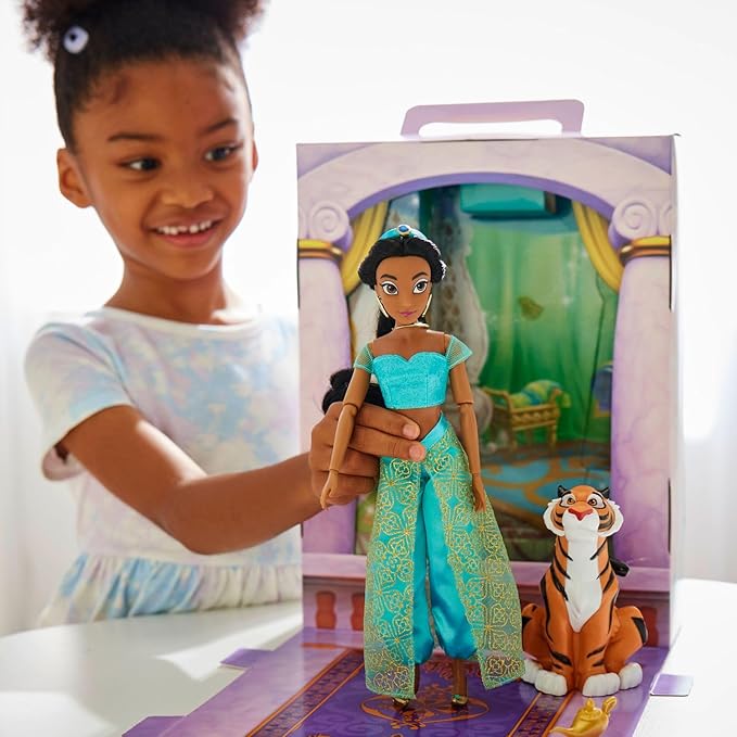 Disney Store Girl's Princess Story Doll (Jasmine from Aladdin) 11 Inches, Includes Coloring Book and Additional Dress, Princess Doll in Classic Outfit, Princess Toys