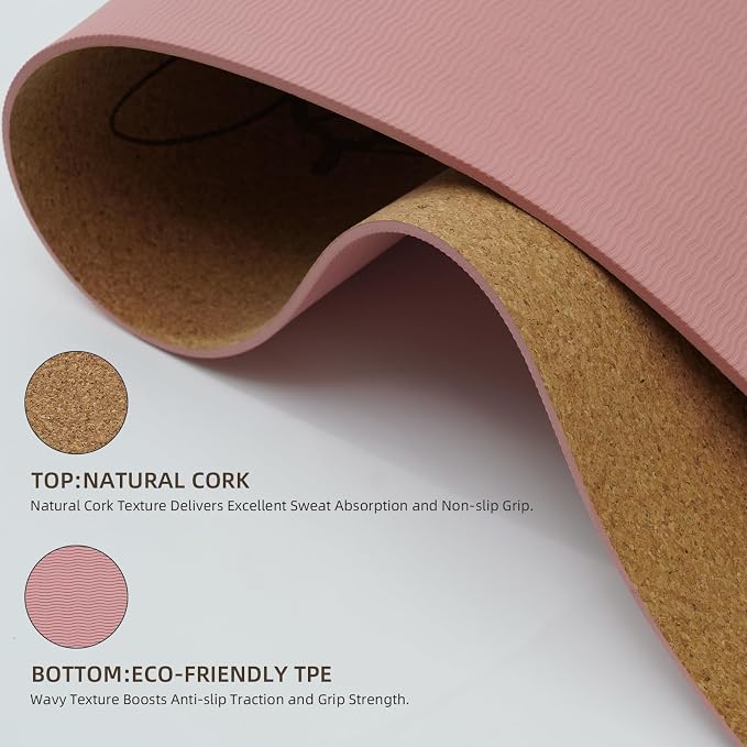 ILILI Eco-Friendly Cork Yoga Mat 1/4 inch Thick, 72''L*26''W, Non Slip Lightweight Cork and TPE Soft Exercise & Fitness Mat, Ideal for All Types of Yoga, Home, Gym & Studio Workouts