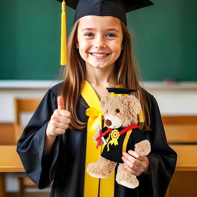 Set of 2 Graduation Teddy Bear Clothes Cap & Gow Outfit Fits Make Your Own Most 8" - 13" Bear Plush Stuffed Animal Outfit Pet Dog Doll Cap and Gown Build a Bear Clothes(Graduation F, Fit 8"-13")