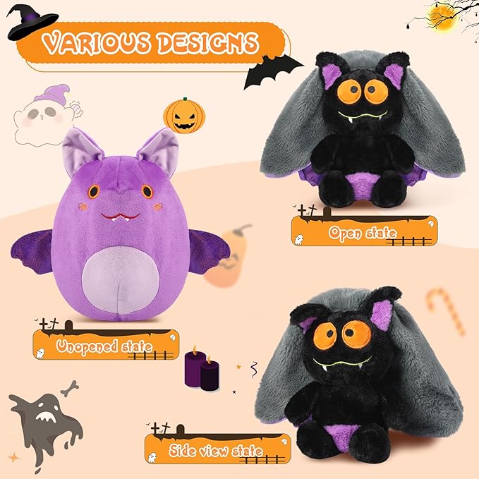 MIAODAM Halloween Bat Stuffed Animal Plush, 11inch Reversible Halloween Bat Plushies Pillow, Cute Baby Plush Toy Gift for Toddler Girls Boys
