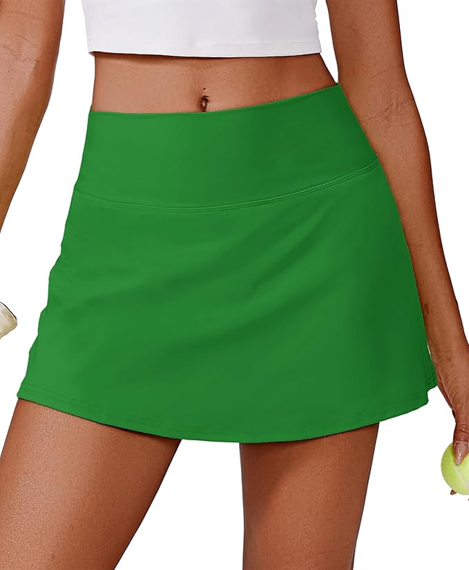 PINSPARK 14" Womens Tennis Skirt High Waisted Golf Skort with 2 Pockets | Built-in Shorts, A Line, Tummy Control, Stretchy, Casual, Mini, Workout, Pickleball, Running, Skort for Woman