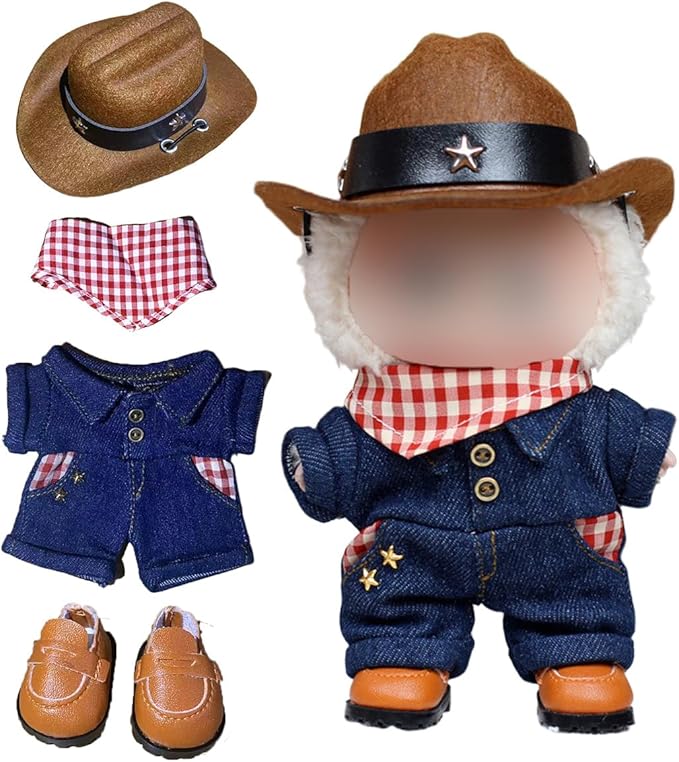 Clothes for Labooboo 17cm Dolls - Cowboy Set for 6.7 inch Doll , Premium Stylish Outfit with Accessories for Play & Display(No Doll