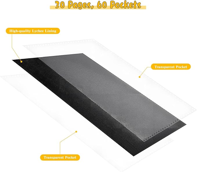 Jumbo Card Binder for PKM – WITHYU PU Leather Ringless Card Collection Binder with 60 Pockets, 5.7'' x 7.9''Card Holders Storage Album for Game Card (Black)