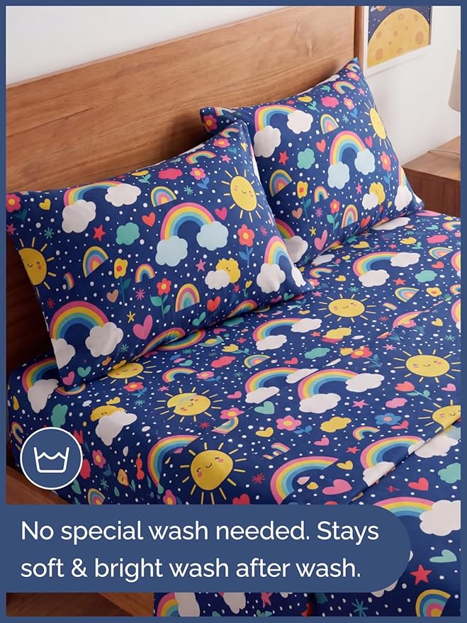 CGK Unlimited Kids Rainbow Sky Queen 4 Piece Sheet Set - Boys, Girls, Teens, Toddler - Easy Fit Deep Pockets - Soft, Cooling & Breathable Sheets - Cute, Cozy, Fade & Wrinkle Free - Machine Washable