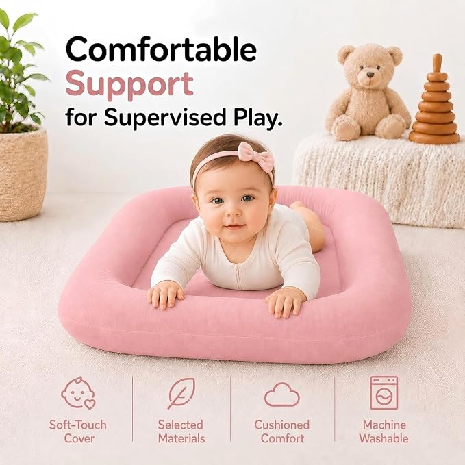 Baby Lounger for Newborns 0-24 Months, Soft Breathable Cotton Infant Support Cushion for Tummy Time & Play, Portable Infant Lounger, Baby Essentials - Dusty Rose (Cover Included)