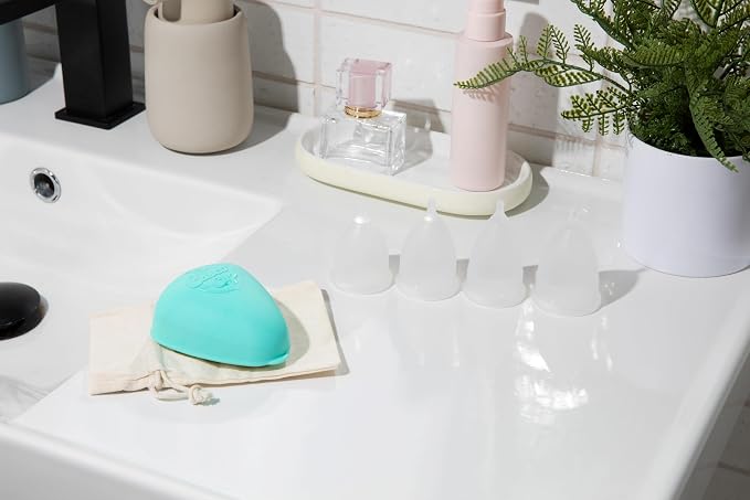 Casco Menstrual Cup & Case - Medical Grade Silicone Period Cup Made in Maine USA, Reusable Menstrual Cup. (4 Reusable Cups - Find Your Fit)