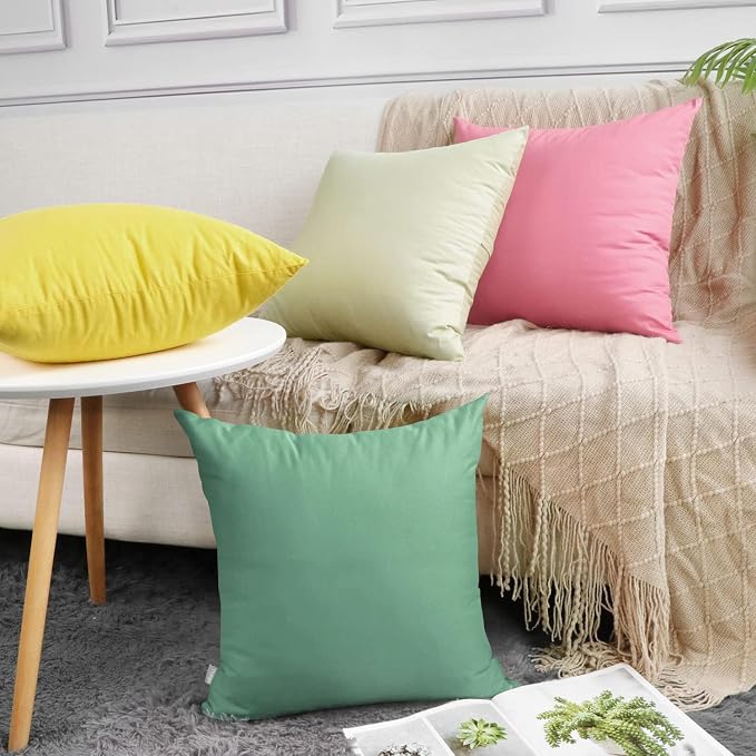 Thmyo 4-Pack 100% Cotton Comfortable Solid Decorative Throw Pillow Case, Square Cushion Cover Pillowcase Sublimation Blank Pillow Covers DIY Throw Pillowcase for Sofa(16x16 inch/ 40x40cm,Mist Green)