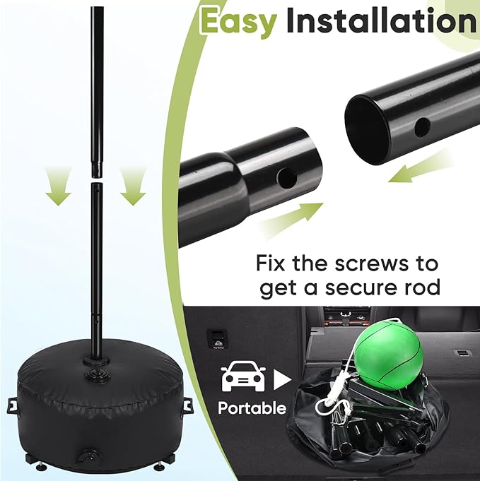 GADFISH Portable Tetherball Set with Ball and Rope, Adjustable Height Rack with Water Bag Base, Suitable for Playing in Indoor & Outdoor, Playground, Backyard(Black)
