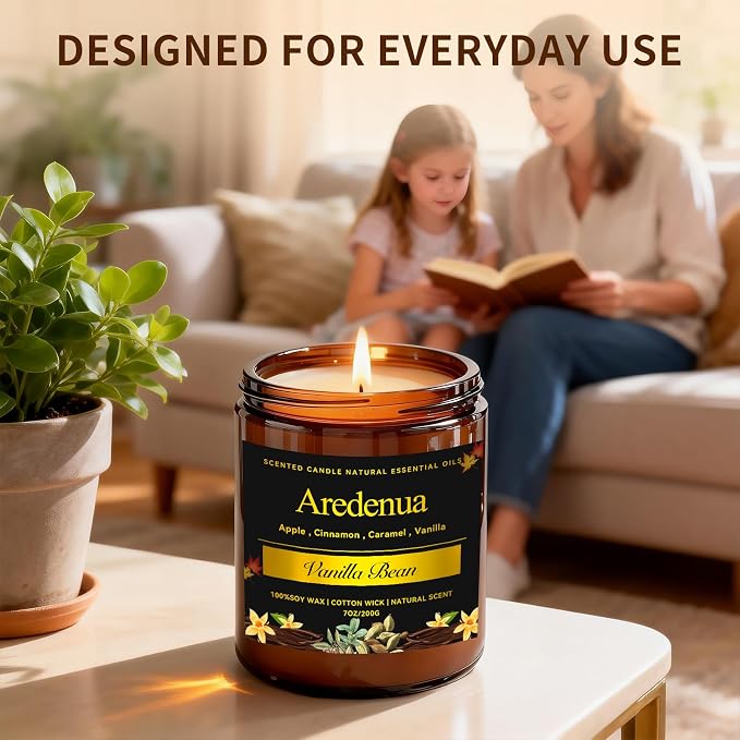 Vanilla Bean Odor Eliminating Candles, 7 oz Soy Candles for Home Scented | Up to 50 Hours Burn Time, Air Freshening & Cozy Scent, Relaxing Home Candle, Removes Pet, Kitchen & Bathroom Odors
