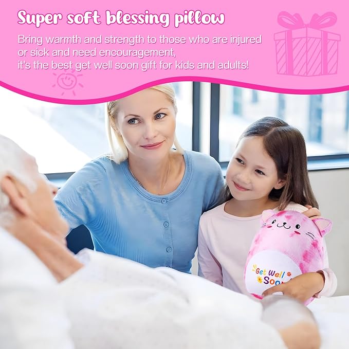 Get Well Soon Gift Cat Plush Cow Stuffed Animal Hug Pillow Sympathy Gift Get Well Toy Gifts for Kids Boys Girls Women(Cat)