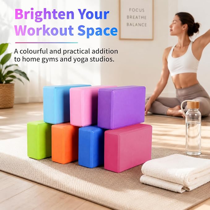 36 Pcs Yoga Blocks and Strap Set - 18 EVA Foam Yoga Blocks 9"x6"x3" with 18 Adjustable 6 ft Straps, Non Slip Props for Yoga Pilates Meditation Workout