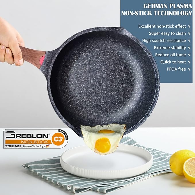 Vinchef Nonstick Deep Frying Pan Saute Pan with Lid, 12in/5.5Qt Fry Pan, German 3C+ Ceramic Coating Technology, Heat Indicator, Induction Compatible | Black German 3C+ toxin-free ceramic PFOA-free. Induction/gas compatible. Heat indicator handle. Light...