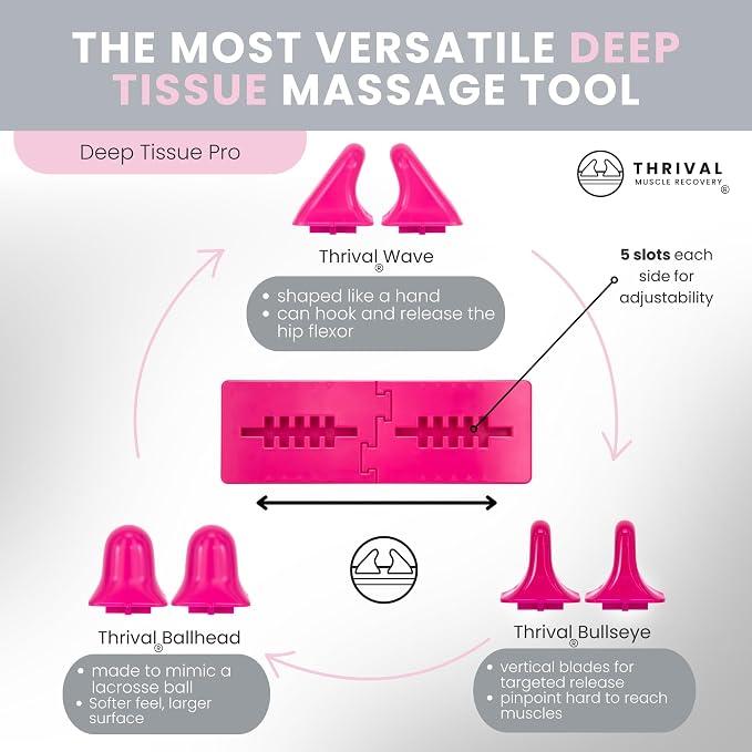 Thrival Deep Tissue Pro - Fully Adjustable Psoas, Back and Hip Flexor Muscle Release Tool with Thrival App for Targeted Routines, Deep Tissue, Trigger Point Massage (Pink) – Made in USA