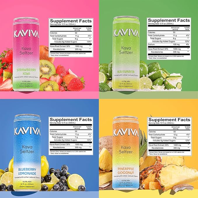 Kaviva | Kava & Seltzer | Relaxation Drink | 50 calories | All Natural | Non-ALC Functional Beverage | Refreshing Alternative | Clean Ingredients