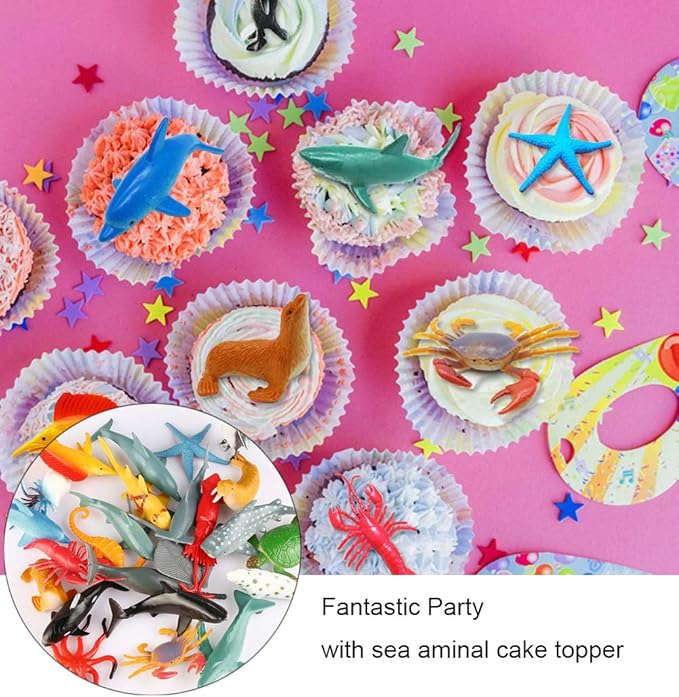 24-Pack Sea Ocean Animal Figures - Realistic Plastic Pool Party Toys Set with Turtle, Octopus, Shark - Children's Educational Birthday Gifts