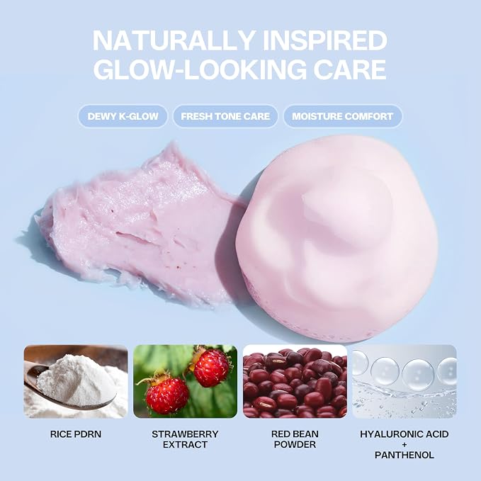 Busan Strawberry Dduk Pack Cleanser – 3-in-1 Korean Pack & Foam Wash with Rice & Strawberry Powder – Hydrating Neutral pH Amino Acid Wash – Vegan K-Beauty Facial Cleanser, 4.23 oz