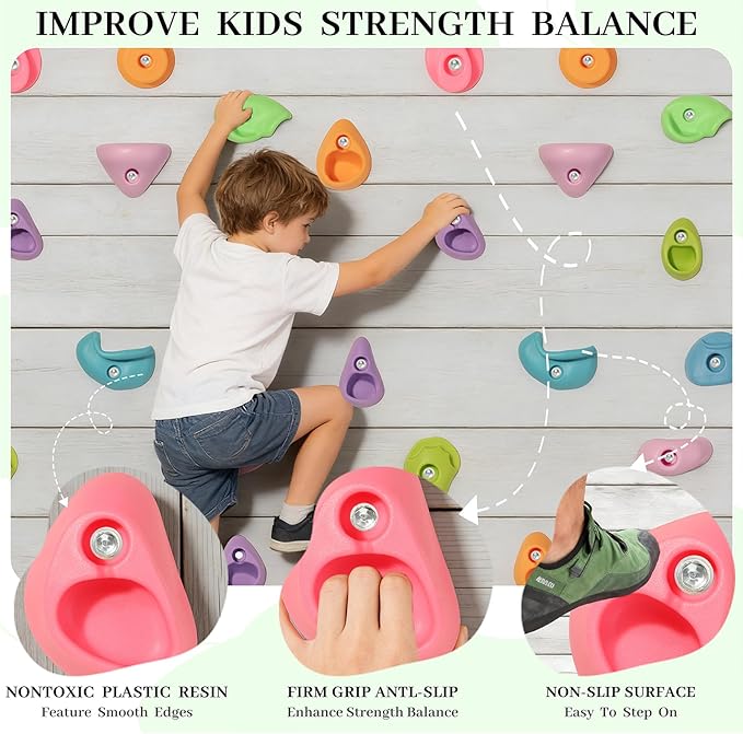 32 PCS Rock Climbing Holds for Kids,Rock Climbing Wall Grips Climbing Rocks Wall Kit for Indoor and Outdoor Playground Play Set with Hardware（Pastel Color）