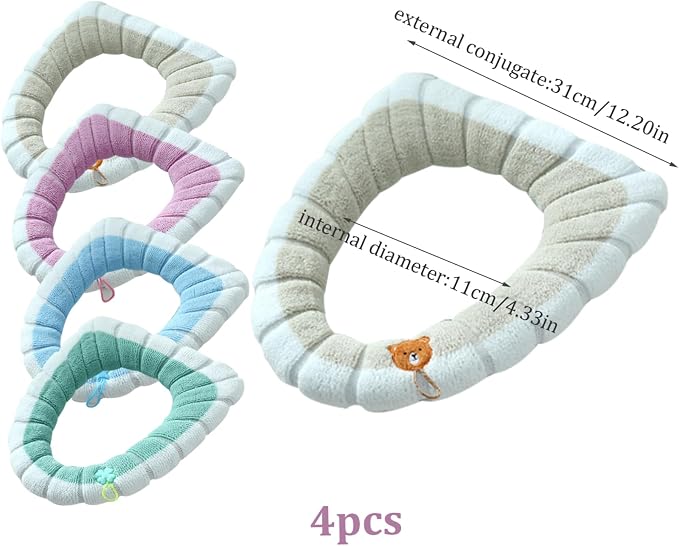 Toilet Seat Covers 4Pcs Soft Toilet Seat Warmer Cushion with Handle Winter Thick Stretchable Washable Bathroom Cushion Fits All Oval Seats Style 2, Xmas Decor