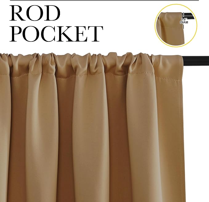 NICETOWN Blackout Curtains for Living Curtains, Gold Brown, 1 Pair, 34-inch W x 72-inch L, Home Decorations Thermal Insulated Solid Pole Top Blackout Drapes for Living Room
