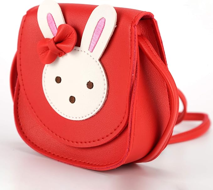 Little Rabbit Ear Bow Crossbody Purse,PU Shoulder Handbag for Kids Girls Toddlers(Red)