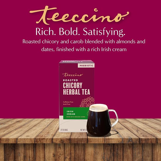 Teeccino Irish Cream Herbal Tea, Rich & Roasted Herbal Tea That’s Caffeine Free & Prebiotic for Natural Energy, 25 Tea Bags