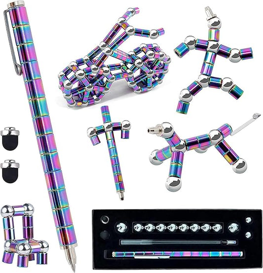 Fidget Pen, Cool Toys Pen Decompression Magnetic Metal Pen, Desk Toys Multifunctional Deformable Writing Pen, Basket Stuffers Gadgets Gift for Kids Adults (Color)