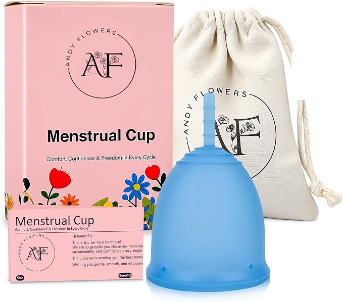 Reusable Menstrual Cup, Medical Grade Silicone Period Cup for Women & Beginners, Eco-Friendly Feminine Hygiene, Leak-Free Comfort for Up to 12 Hours (Small & Large) (Blue, Small)