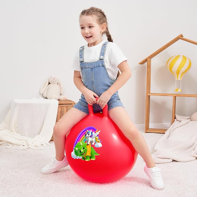 ZOOJOY Hopper Balls 2 Pack – 18 Inch Bouncy Ball with Handle, Hoppity Hop Balls for Kids Ages 3-8, Unicorn & Dinosaur Hopping Toy Gifts for Boys & Girls, with Pump for Indoor Outdoor Play