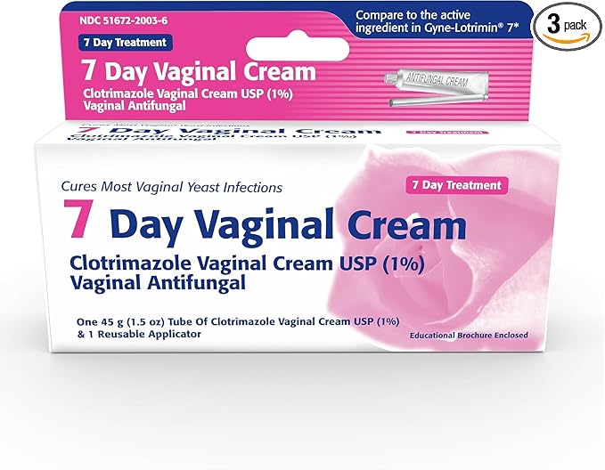 Clotrimazole USP 1% 7-Day Vaginal Cream 1.5 Oz (45g) Yeast Infection Treatment, Feminine Anti-Itch Cream for External Itching & Irritation (Pack of 3)