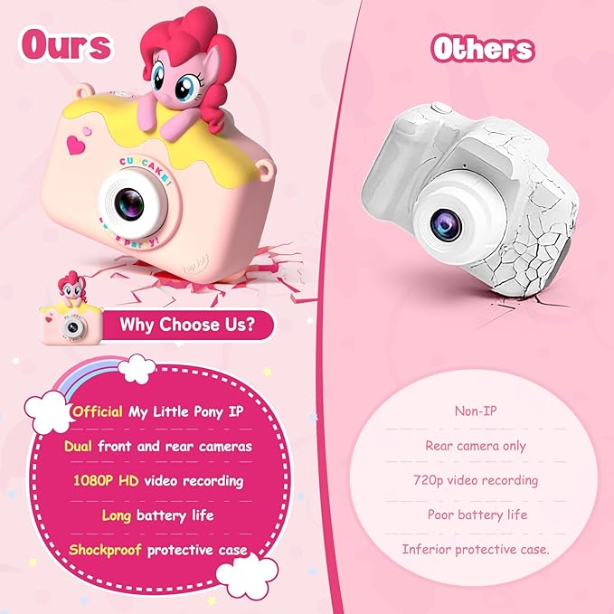 My Little Pony Kids Camera Toys for 3-12 Years Old Children, Hasbro Kids Digital Camera for Girls Boys,48MP Dual Lens HD 1080P IPS Screen Digital Toy Camera for Toddlers Christmas Birthday Gifts