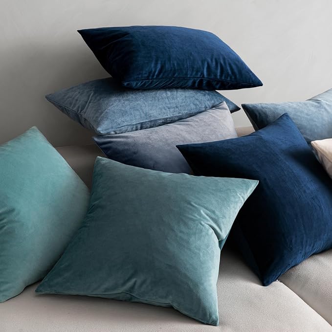 MIULEE Pack of 2 Velvet Pillow Covers Decorative Square Pillowcase Soft Solid Cushion Case for Spring Sofa Bedroom Car 26x26 Inch Dark Blue | Soft Solid Decorative Euro Sham, Modern Luxury Home Decor, for King Bed Sofa Couch Bedroom Livingroom