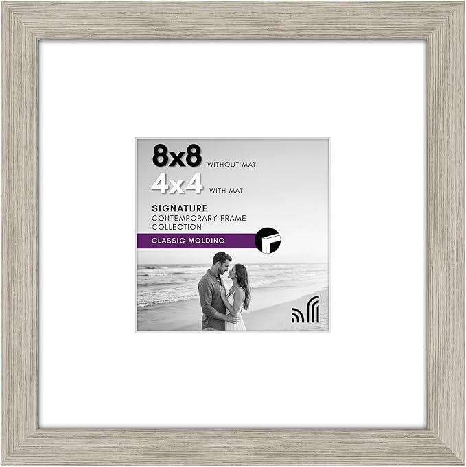 Americanflat 8x8 Picture Frame with Shatter-Resistant Glass - Use as 4x4 Frame with Mat or Display 8x8 Photo Without Mat - Signature Collection - Square Frames for Tabletop and Wall - Driftwood