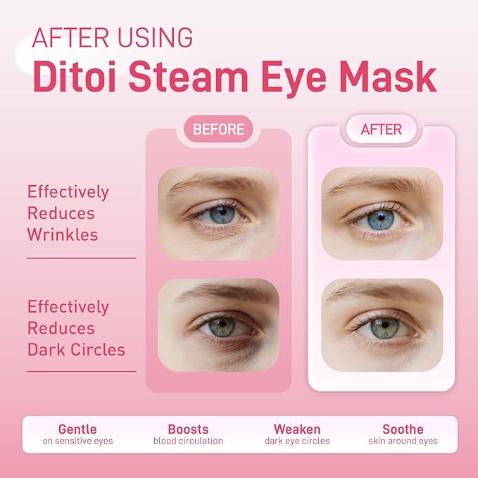 Ditoi Steam Eye Mask, Heated Eye Mask for Dry Eye Relief,Warm Compress with Hyaluronic Acid,Christmas Stocking Stuffers,Travel Essentials & Relaxation Gifts,Rose 10 Packs